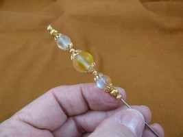 (U-384) 8 + 12 mm Peach Mermaid Moonstone 3 bead gold tone hatpin Pin hat pins - £8.30 GBP