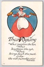 Thanksgiving Greetings Pilgrim Woman And Whittier Pumpkin Pie Poem Postcard H35 - £4.78 GBP