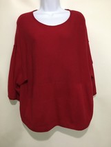 Pure Jill S Red Cotton Cashmere Pullover Sweater 3/4 Sleeves Oversize Pocket - £28.17 GBP