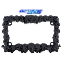 Black Skull Skulls Motorcycle Chopper Bike Metal License Plate Trim Frame - $15.86