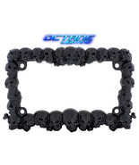 Black Skull Skulls Motorcycle Chopper Bike Metal License Plate Trim Frame - $15.86