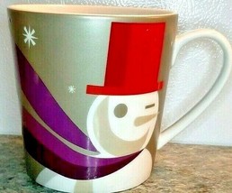 Christmas Coffee Mug Starbucks Winking Snowman Purple Gray Red 2011 Large - £14.64 GBP