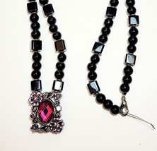 Vintage Pink Gem Floral Necklace Costume Beaded Handmade B66 Maine - €17,52 EUR