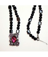 Vintage Pink Gem Floral Necklace Costume Beaded Handmade B66 Maine - $19.99