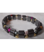 Black Hematite Double Strand Bead Stretch Bracelet Flat Back Colorful Be... - £6.30 GBP