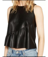 Stilvolles lässiges ärmelloses Top formell schwarz Party echtes Lammlede... - $182.48 CAD+
