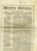 Western Collegian Newspaper Ohio Wesleyan University November 15, 1867 D... - £193.11 GBP