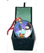 Velveteen Gift box Green  Satin Lined with Snowman Ornament CHRISTMAS - £16.61 GBP
