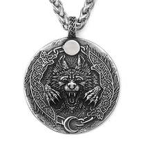 Norse Mythology Fenrir Wolf Necklace | Vegvisir Runic Compass Coin Pendant | Vik - £18.43 GBP