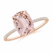ANGARA Thin Shank Cushion Morganite Ring with Diamond Accents in 14K Gold - £994.50 GBP