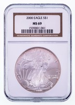 2000 Silver American Eagle Graded by NGC as MS-69 - £65.48 GBP