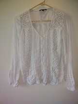 American Eagle Women White Long Sleeve Crochet Lace Pullover Top Size S/... - $13.86