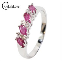 Hotsale Silver Ruby Engagement Ring for Woman 100% 2mm * 4mm Natural Ruby Ring 9 - £41.92 GBP