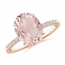 ANGARA Claw-Set Oval Morganite Ring with Diamonds for Women in 14K Solid Gold - £1,015.37 GBP