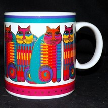 1988 Laurel Burch Rainbow Cat Cousins Striped Tabby Gold Trim Coffee Mug 14 oz - £25.85 GBP