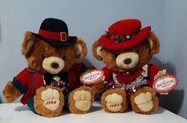 Set of 2 Vintage 1994 Teddy Bear Lane Christmas Teddy Bears 14.5&quot; Sitting Height - £31.85 GBP