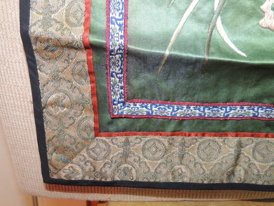 Chinese Silk Embroidery 17"x9" Panel Tapestry Brocade butterfly Vintage Antique Item image 7