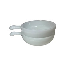 Vtg Milk Glass Glasbake Lug Handle 11 Oz French Onion Soup Chili Bowls Set Of 2 - £7.54 GBP