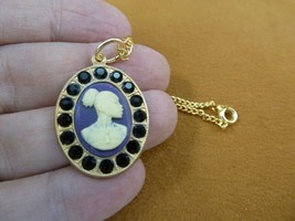 CA30-163) RARE African American LADY white + purple CAMEO brass pendant necklace - £23.28 GBP