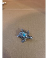 Silver Tone Pewter with Turquoise Stones Turtle Brooch - $40.75 CAD