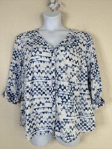 JM Collection Women Plus Size 18 (1X) Blue Diamond V-neck Button Up Shirt Pocket - £11.65 GBP