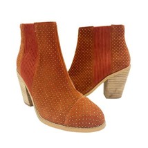 Anthropologie Faux Suede Gold Studded Stack Heel Pull On Boots Rust Orange 6.5 - £33.36 GBP