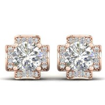 1.85 ctw Round Cut Diamond Art Deco Stud Earrings 14K Rose Gold Finish - £83.13 GBP