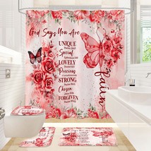 4 Pcs Inspirational Quotes Butterfly Shower Curtain Set With Rugs And Toilet Lid - $50.99