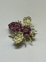 Vintage (ca. 1970&#39;s) 14K Yellow Gold Paved Ruby Bee Pin (3/4&quot; by 7/8&quot;) - £446.88 GBP