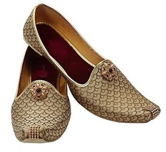 Herren Gelbgolden Jutti Ethnisch Mojari Hochzeit Indisch Flache Schuhe U... - $36.36