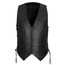 MEN&#39;S MOTORCYCLE VEST ZIPPER FRONT V-NECK STYLE BIKER VEST GO401 - £89.78 GBP