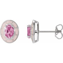 14K White Gold Natural Pink Tourmaline &amp; Pink Enamel Stud Earrings - £646.20 GBP