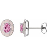 14K White Gold Natural Pink Tourmaline &amp; Pink Enamel Stud Earrings - $1,083.00