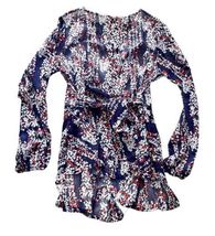 New Women Long Sleeve Blue Red Polyester Romper Shorts Sz XL Lined image 8