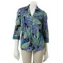 Womens Shirt 212 Collection Paisley Sateen Blue Button Front Blouse-size XS - £10.90 GBP
