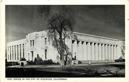 White Border Postcard CA D753 Post Office in the City of Stockton Street View - $7.43