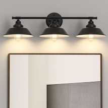 Vintage Rustic Farmhouse Style Vanity 3-Light Fixture, Matte Black, White-Inner - £34.72 GBP