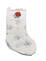 December Home Glittery Silver Snowflakes Fluffy White Winter Stocking 16... - $23.46