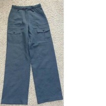 Womens Dress Pants Boutique Europa Gray Cargo Flat Front Straight Long-size 10T - £20.57 GBP