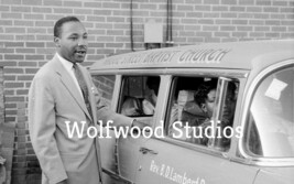 Martin Luther King Jr. in Front of Baptist Church Car B&amp;W Vintage 8x10 P... - $8.90