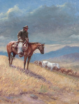 Framed canvas art print giclée wrangling the pony herd western cowboys - £30.92 GBP+