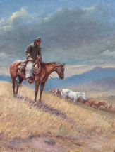 Framed canvas art print giclée wrangling the pony herd western cowboys - $39.59+