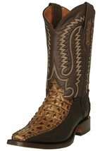 Mens Honey Brown Rodeo Western Boots Alligator Back Cut Print Overlay Le... - $129.99