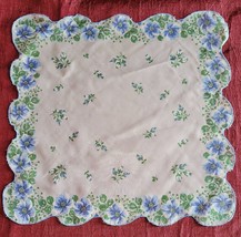 Vintage Floral handkerchief, bridal wedding hanky cream blue green - $14.03