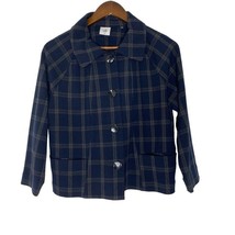 Cabi Women&#39;s Medium Navy Blue Plaid Button Front Jacket Classic Preppy Coat - $30.00