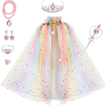 Princess Cape Set 7 Pieces Girls Princess Cloak with Tiara Crown, Wand for Littl - £28.98 GBP