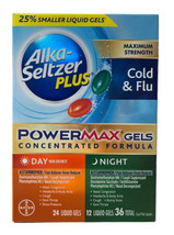 Alka Seltzer Plus PowerMAX Gel Cold&amp;Flu Day/Night 36 ct Exp 08/2024 - £12.12 GBP