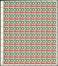 Christmas Wreath Sheet of One Hundred 4 Cent Postage Stamps Scott 1205 - £18.10 GBP