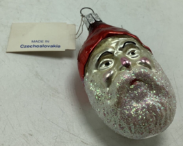 Vintage NEW blown glass ornament SANTA Czechoslovakia Czech face mica beard Xmas - $13.99