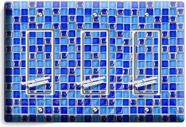 Blue Mosaic Arabic Tiles Triple Gfci Light Switch Plate Cover Home Kitchen Decor - £13.23 GBP